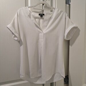Lord & Taylor Split Neck Short Sleeve Blouse, Size Small, White